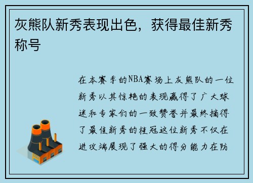 灰熊队新秀表现出色，获得最佳新秀称号